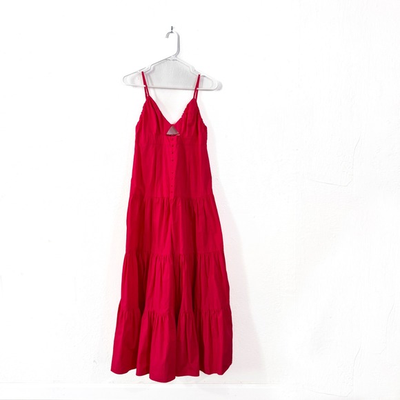 Seven Wonders Red Tiered Maxi Dress Sleeveless Cutout Cocktail Party Sz M - Picture 1 of 8